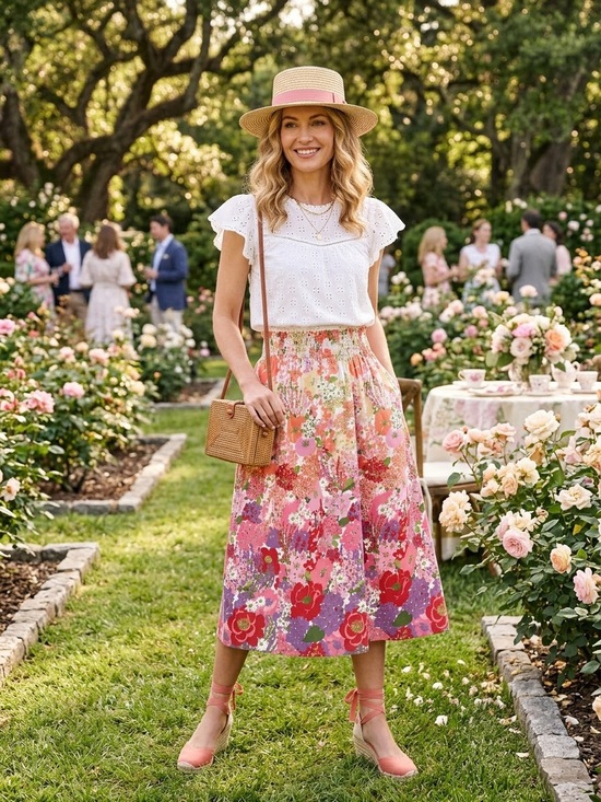 Tuckernuck Dresses & Skirts - Tuckernuck Cece Cotton floral midi skirt elastic waist Size L